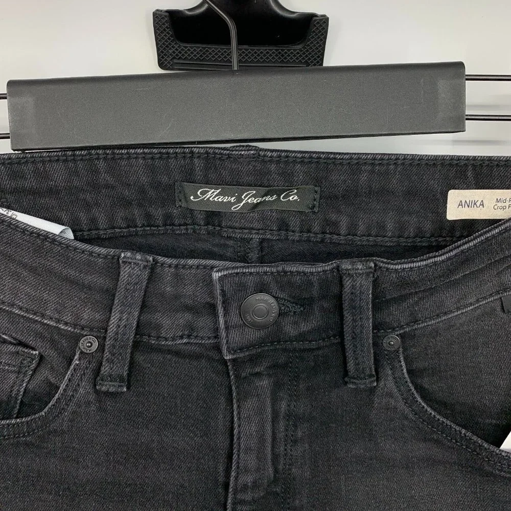Mavi Jeans Black Anika Mid Rise Crop Flare Raw Hem NWT - Picture 4 of 11